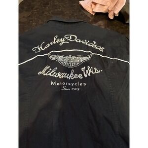 Harley Davidson 100th Anniversary Western Snap Shirt Black Embroidered Women L